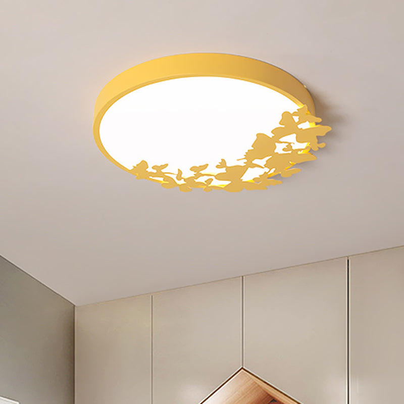 Contemporary Led Drum Ceiling Light Fixture In Pink/Blue/Yellow - Brighten Your Bedroom With Flush