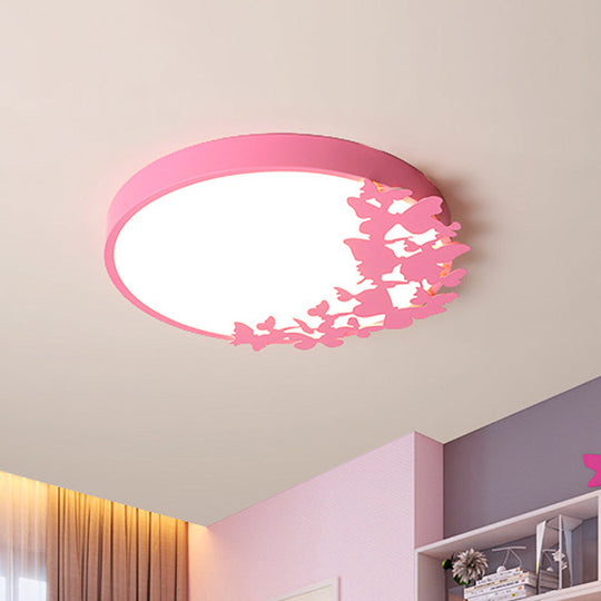 Contemporary Led Drum Ceiling Light Fixture In Pink/Blue/Yellow - Brighten Your Bedroom With Flush