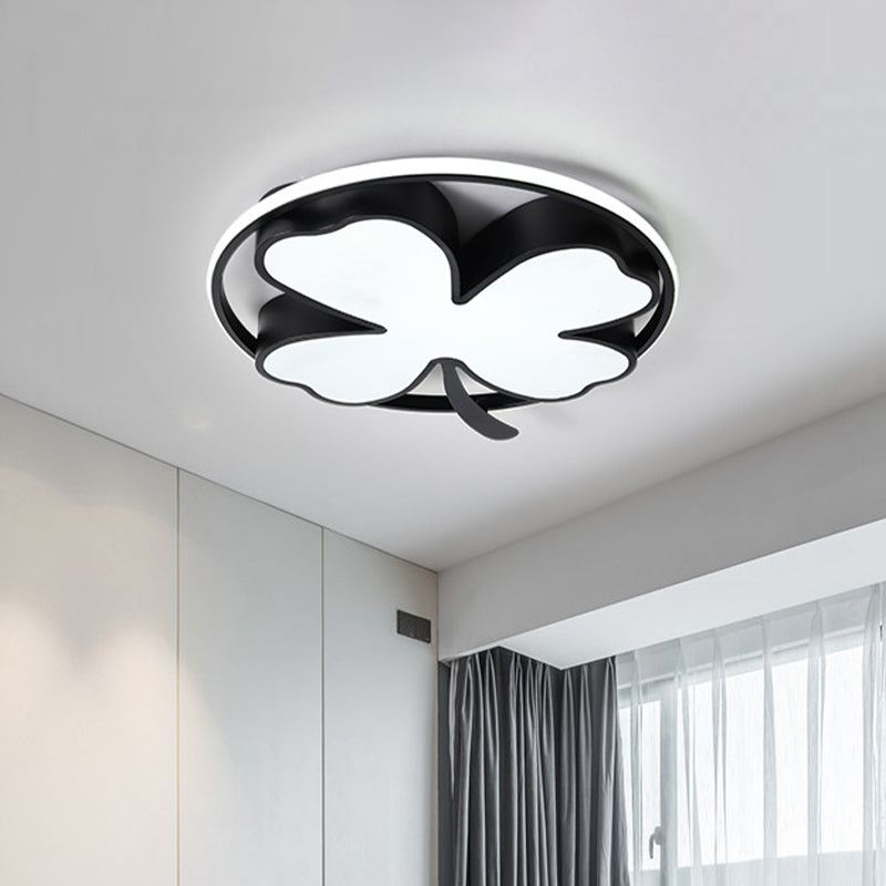 Contemporary Clover Bedroom Flushmount Led Ceiling Light In Black/Green Black