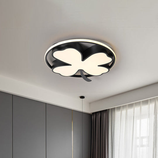 Contemporary Clover Bedroom Flushmount Led Ceiling Light In Black/Green
