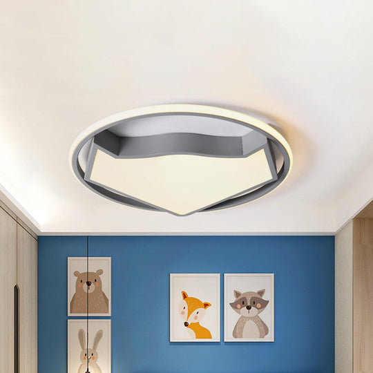 Cartoon Cat Led Flush Mounted Light Fixture For Kids’ Bedroom In Black/Gray