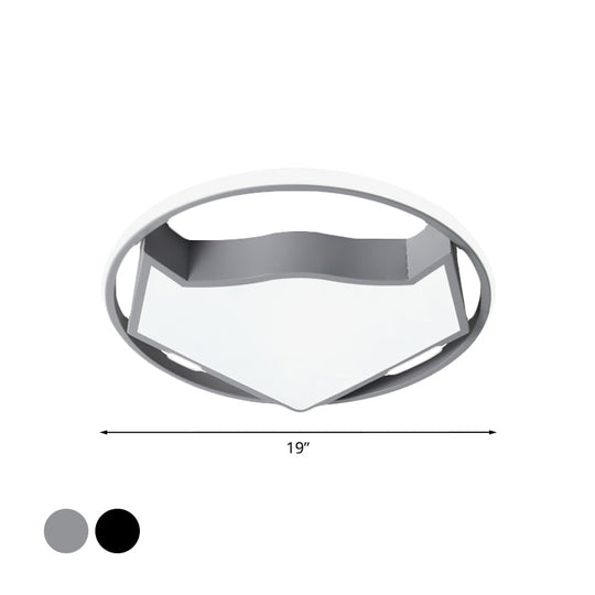 Cartoon Cat Led Flush Mounted Light Fixture For Kids’ Bedroom In Black/Gray