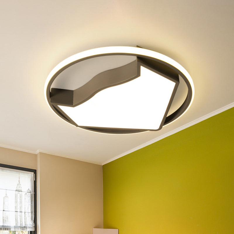 Cartoon Cat Led Flush Mounted Light Fixture For Kids’ Bedroom In Black/Gray