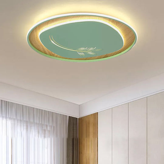 Modern Metal Arc Square Flush Light With Led Black/Grey/Green Ceiling Round Wood Canopy -