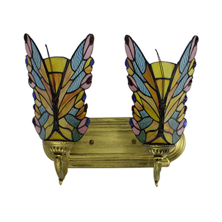 Butterfly Sconce Stained Glass Rustic Vanity Lighting With 2 Lights In Brass For Lodge Décor