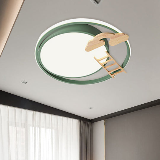 Contemporary Led Bedroom Flush Light With Acrylic Shade & Rainbow Bridge/Windmill/Carrot Décor Green
