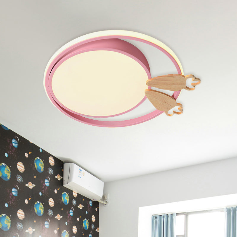 Contemporary Led Bedroom Flush Light With Acrylic Shade & Rainbow Bridge/Windmill/Carrot Décor Pink