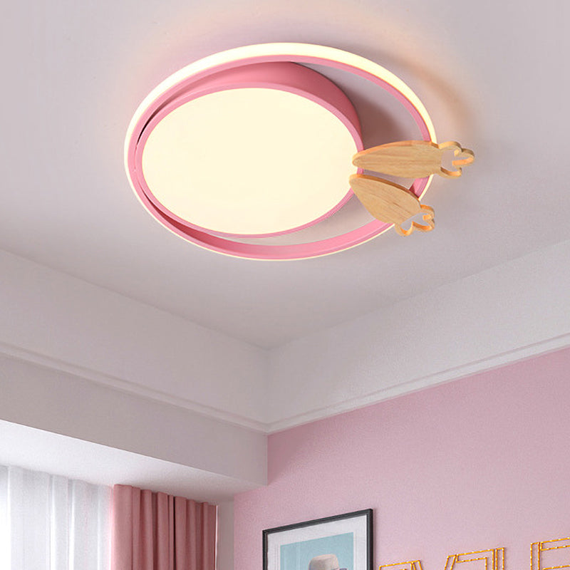 Contemporary Led Bedroom Flush Light With Acrylic Shade & Rainbow Bridge/Windmill/Carrot Décor