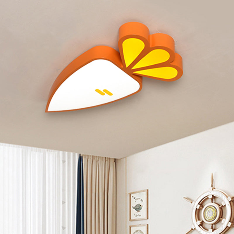 Kids Room Cartoon Vegetable Ceiling Mount Led Flush Light In White
