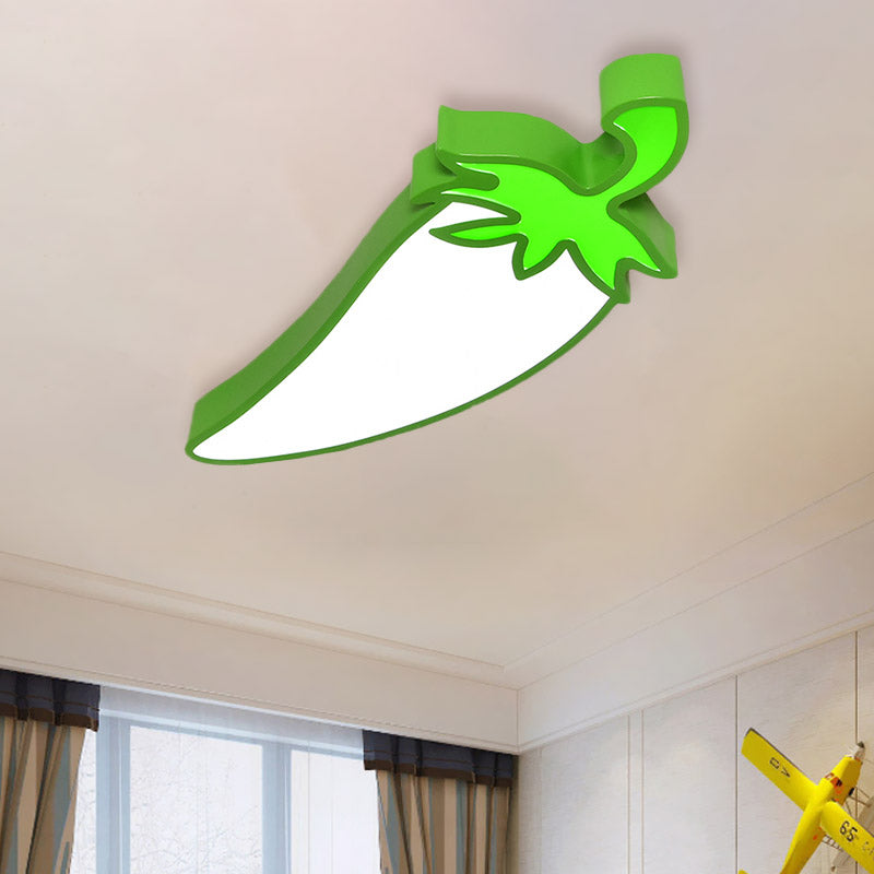 Kids Room Cartoon Vegetable Ceiling Mount Led Flush Light In White / C