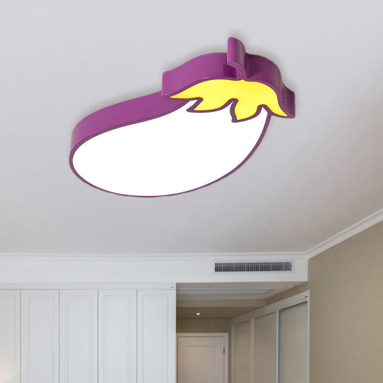 Kids Room Cartoon Vegetable Ceiling Mount Led Flush Light In White / A