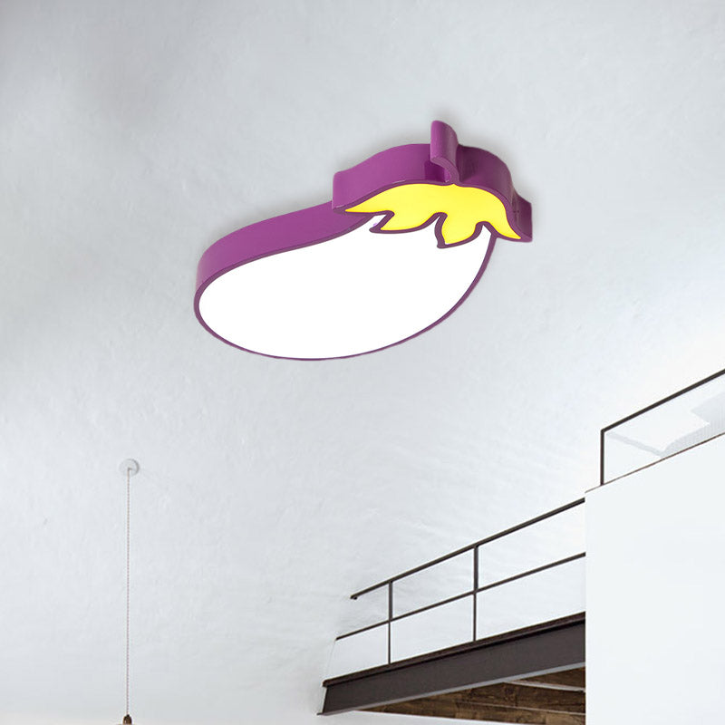 Kids Room Cartoon Vegetable Ceiling Mount Led Flush Light In White