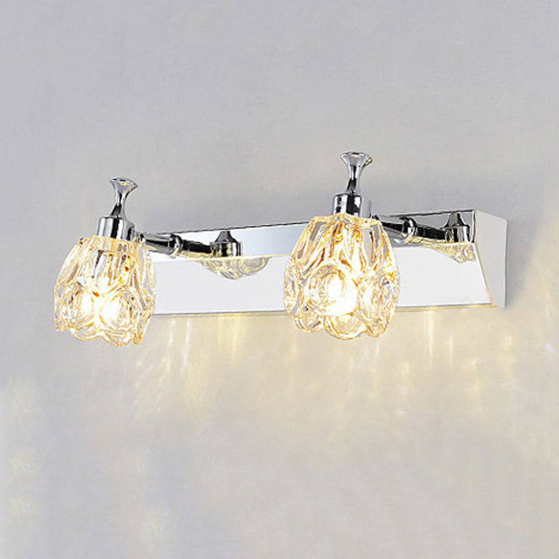 Chrome Vanity Light Fixture With Minimal Crystal Flower Sconce Warm/White