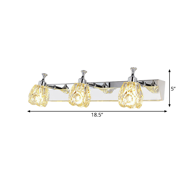 Chrome Vanity Light Fixture With Minimal Crystal Flower Sconce Warm/White
