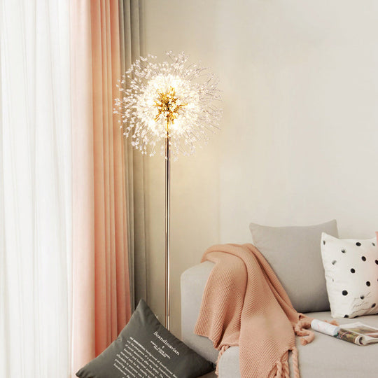 Gold Urchin Floor Lamp: Modern Style 8-Light Crystal Bead Stand-Up Light