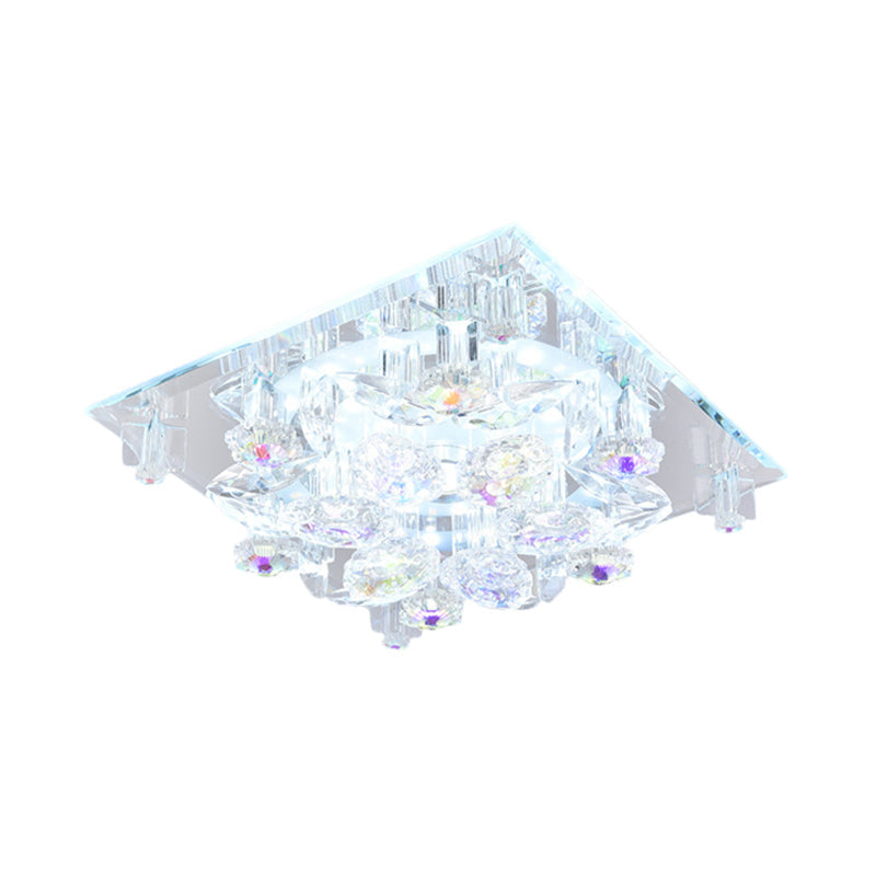 Clear Crystal 5-Light Flush Mount With Flower Shade - Minimal Design