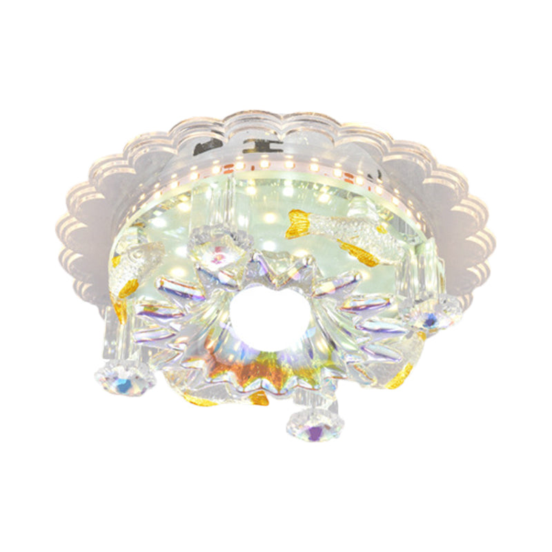 Clear Crystal 5-Light Flush Mount With Flower Shade - Minimal Design