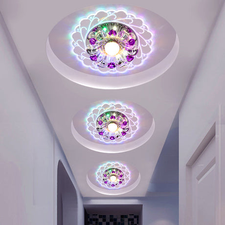 Modern Crystal Flush Ceiling Light - Bloom Led Flushmount Lighting For Corridor Warm/Multi Color