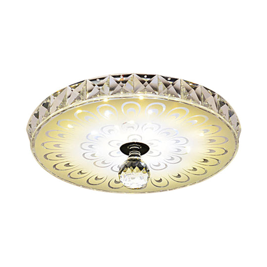 Round Flush Mount Led Crystal Ceiling Light In White With Peacock Tail Pattern - Warm/White