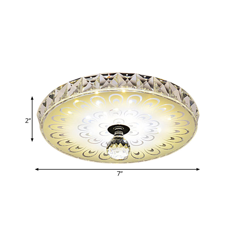Round Flush Mount Led Crystal Ceiling Light In White With Peacock Tail Pattern - Warm/White