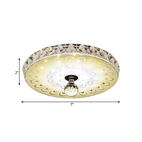 Round Flush Mount Led Crystal Ceiling Light In White With Peacock Tail Pattern - Warm/White
