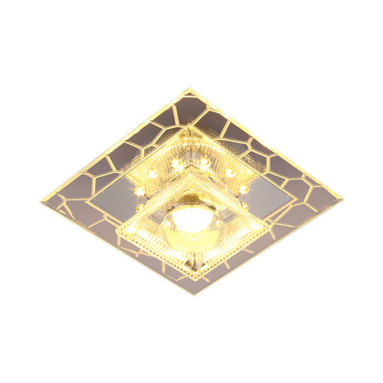 Modern White Square Flushmount Led Ceiling Light With Clear Prism Crystal For Corridors