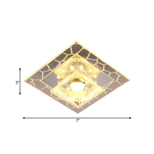 Modern White Square Flushmount Led Ceiling Light With Clear Prism Crystal For Corridors