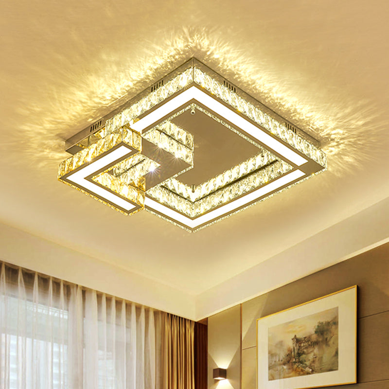 Modern Crystal Led Bedroom Flushmount Lighting In Chrome Finish