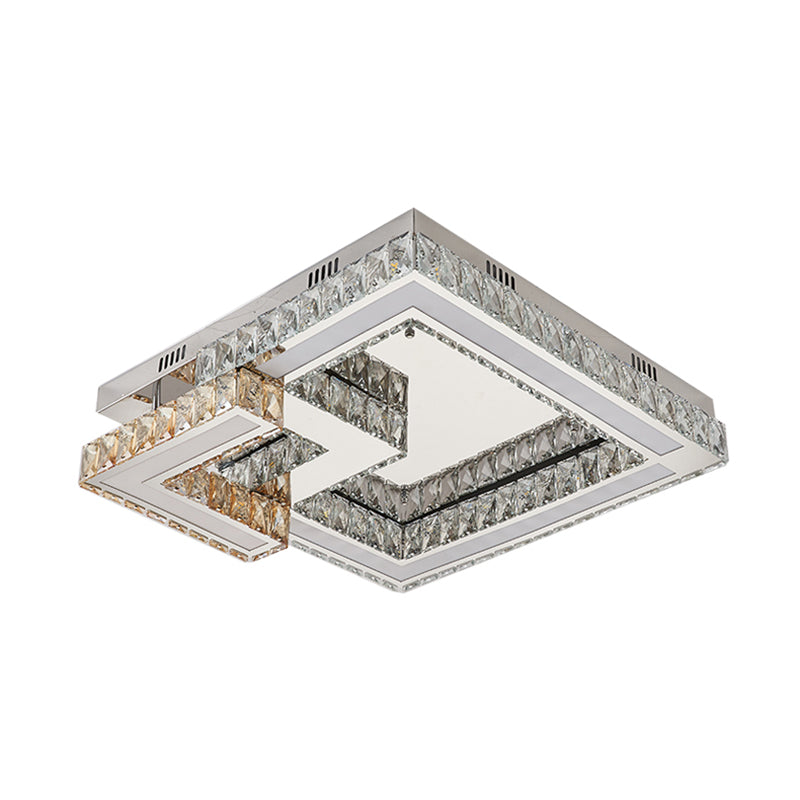 Modern Crystal Led Bedroom Flushmount Lighting In Chrome Finish