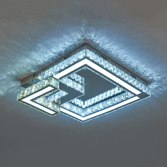 Modern Crystal Led Bedroom Flushmount Lighting In Chrome Finish