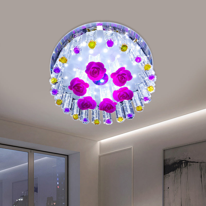 Modern Flush Mount Led Spotlight Crystal Ceiling Lamp - Simple Blossom Design Rose Red / White