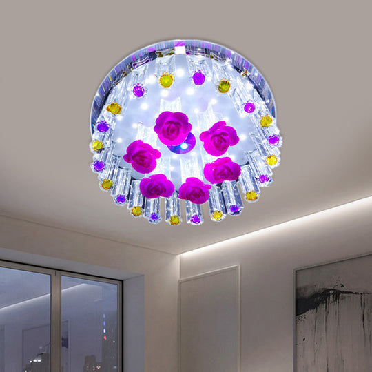 Modern Flush Mount Led Spotlight Crystal Ceiling Lamp - Simple Blossom Design Rose Red / White