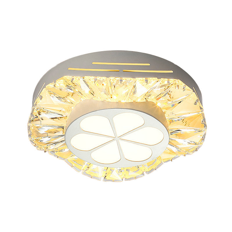 Contemporary Led Acrylic Flush Mount Ceiling Light - White Finish With Clear Crystal Flushmount