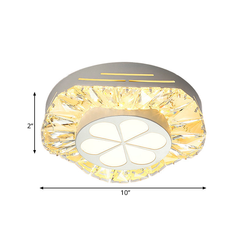 Contemporary Led Acrylic Flush Mount Ceiling Light - White Finish With Clear Crystal Flushmount