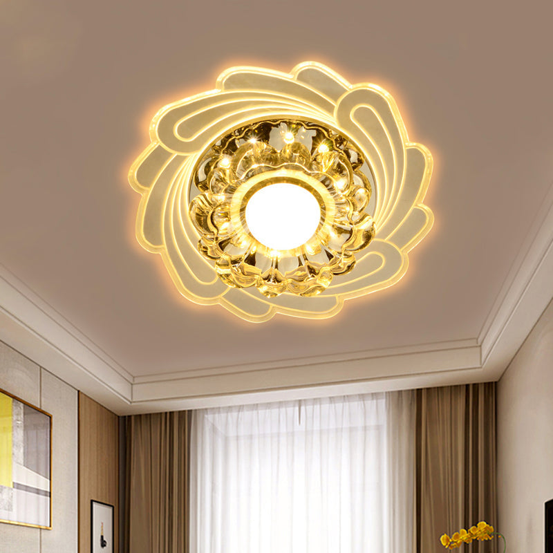 Simplicity Led Floral Crystal Ceiling Light Flush Mount With Spiral Edge Warm/White/Multi Color -