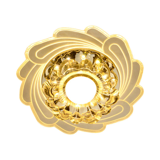 Simplicity Led Floral Crystal Ceiling Light Flush Mount With Spiral Edge Warm/White/Multi Color -