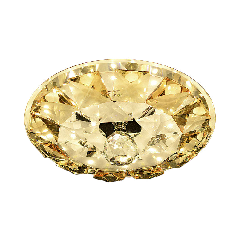 Crystal Flush Mount Led Ceiling Lamp In Yellow - Simple Round Design Warm/White Light