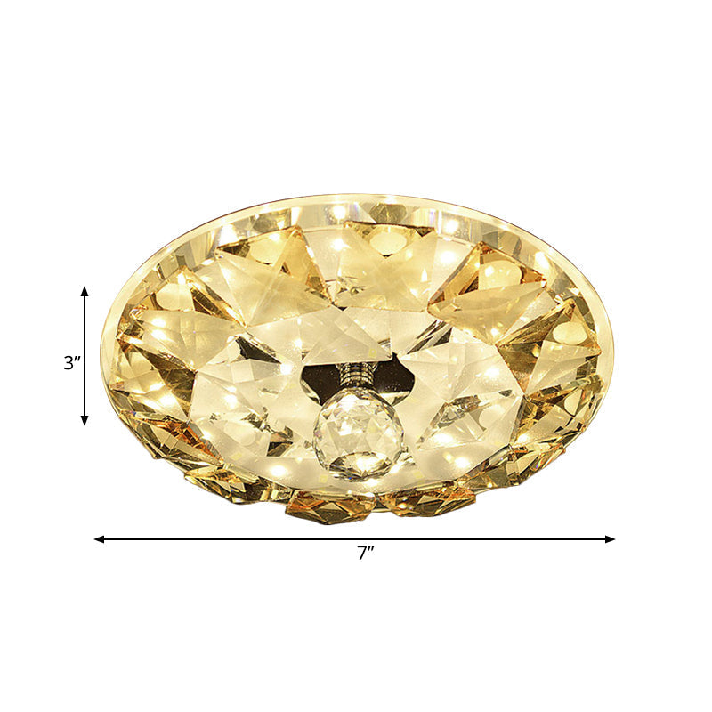 Crystal Flush Mount Led Ceiling Lamp In Yellow - Simple Round Design Warm/White Light