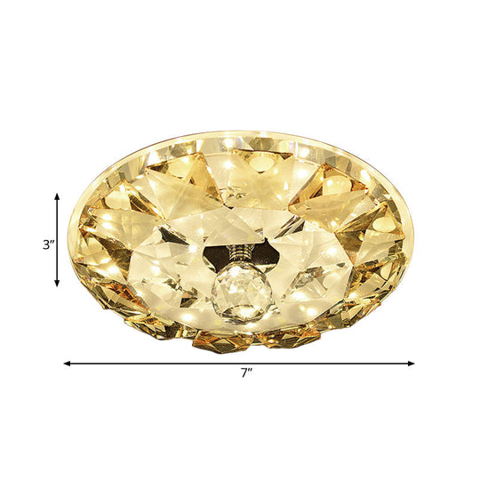 Crystal Flush Mount Led Ceiling Lamp In Yellow - Simple Round Design Warm/White Light