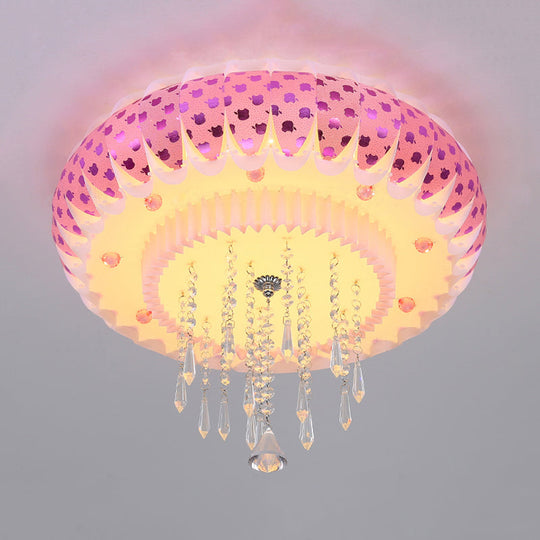 Modern Led Crystal Flush Mount Ceiling Light With Pink Drum Shade Perfect For Living Rooms
