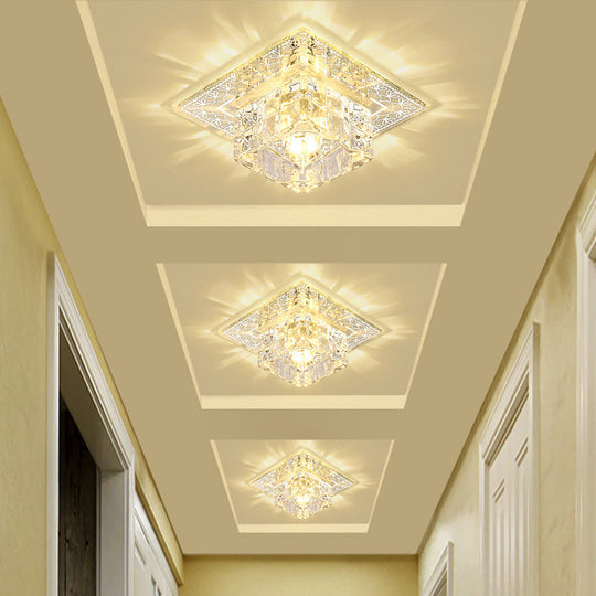 Modernist Crystal Block Flushmount Ceiling Light With Led - White/Warm