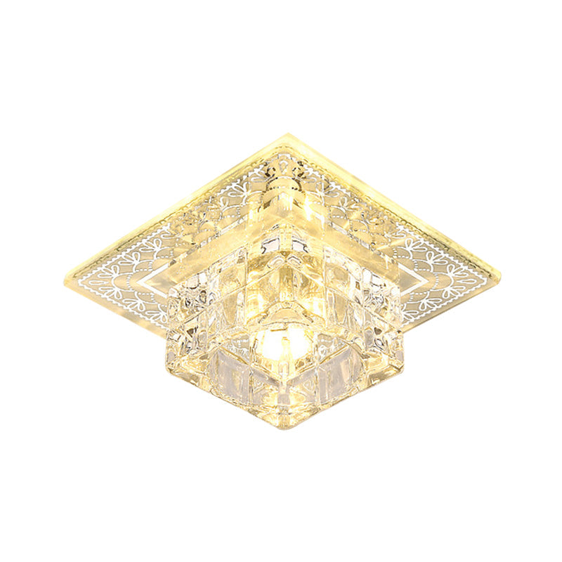 Modernist Crystal Block Flushmount Ceiling Light With Led - White/Warm