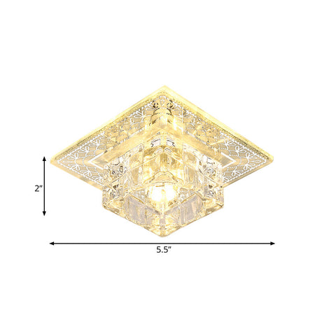 Modernist Crystal Block Flushmount Ceiling Light With Led - White/Warm