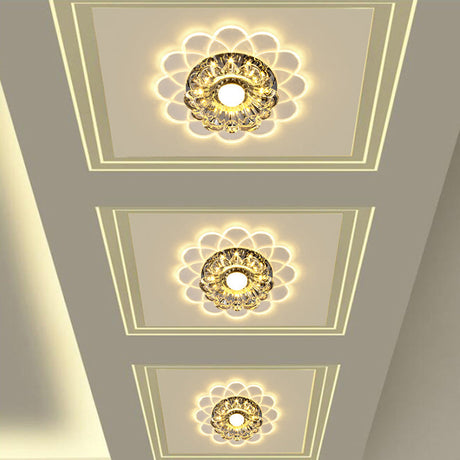 Crystal Flower Flush Mount Led Ceiling Light In Warm/Multi-Color - Perfect For Corridors Clear /