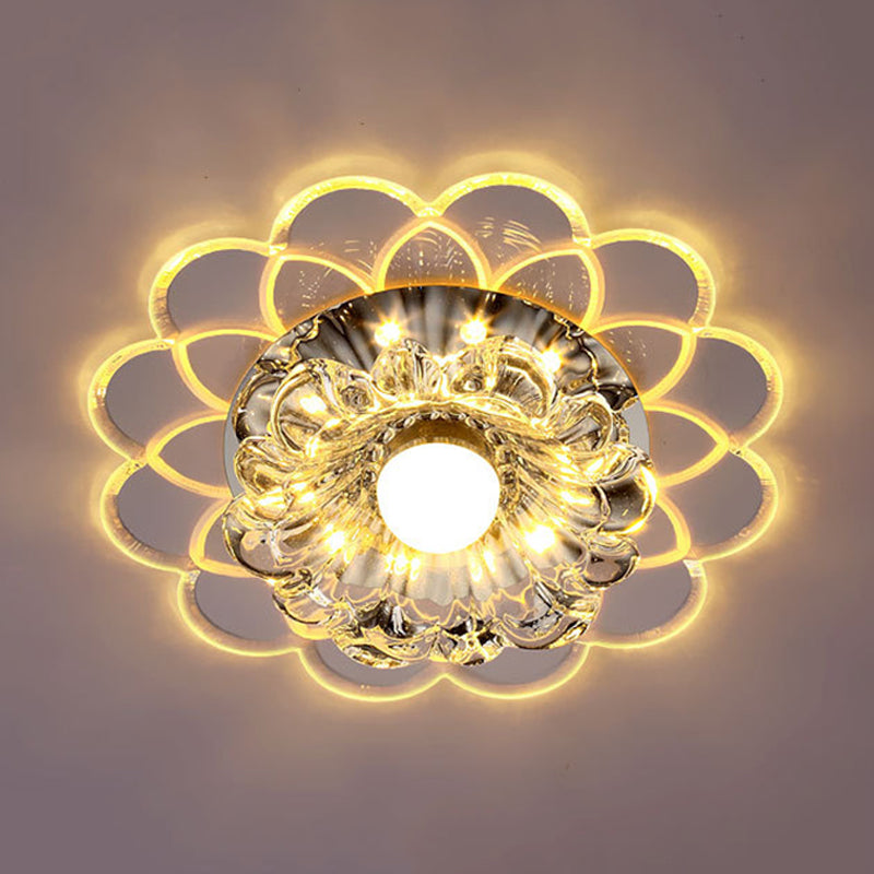 Crystal Flower Flush Mount Led Ceiling Light In Warm/Multi - Color - Perfect For Corridors