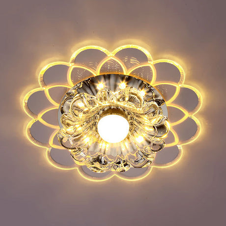 Crystal Flower Flush Mount Led Ceiling Light In Warm/Multi-Color - Perfect For Corridors
