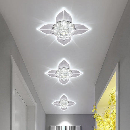 Modernist Led Crystal Ceiling Flush Light In White With Leaf Design And Multi - Color Options / Warm