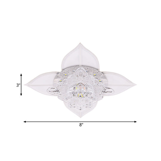Modernist Led Crystal Ceiling Flush Light In White With Leaf Design And Multi-Color Options