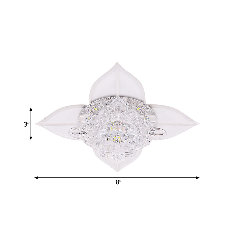 Modernist Led Crystal Ceiling Flush Light In White With Leaf Design And Multi - Color Options