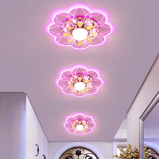Crystal Led Flush Mount Light With Fish Design In Modern Flower Pattern And Multiple Options Clear /